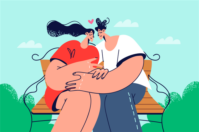 Pareja sentada en el parque  Ilustración