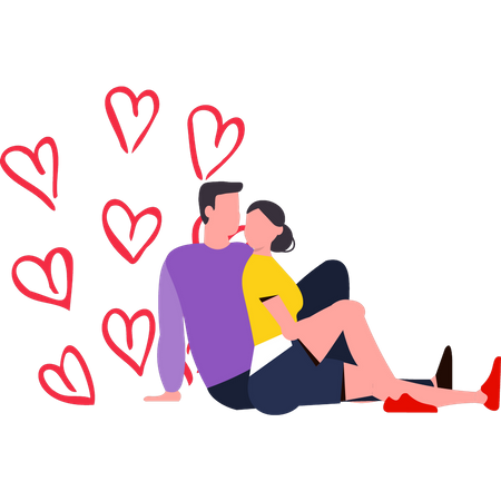 Pareja sentada en el día de San Valentín  Ilustración