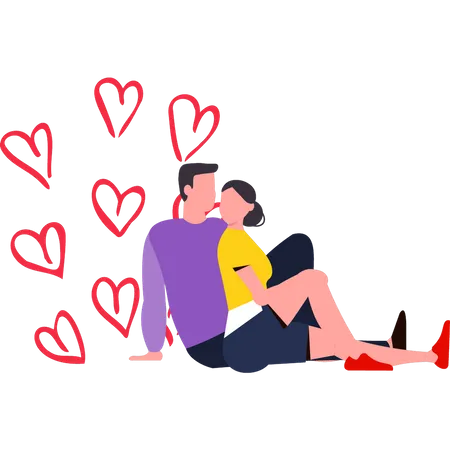 Pareja sentada en el día de San Valentín  Ilustración