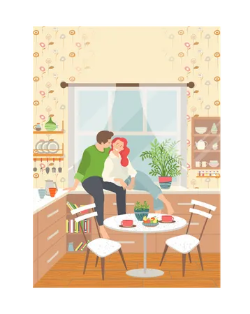 Pareja sentada juntos en la sala de estar  Ilustración