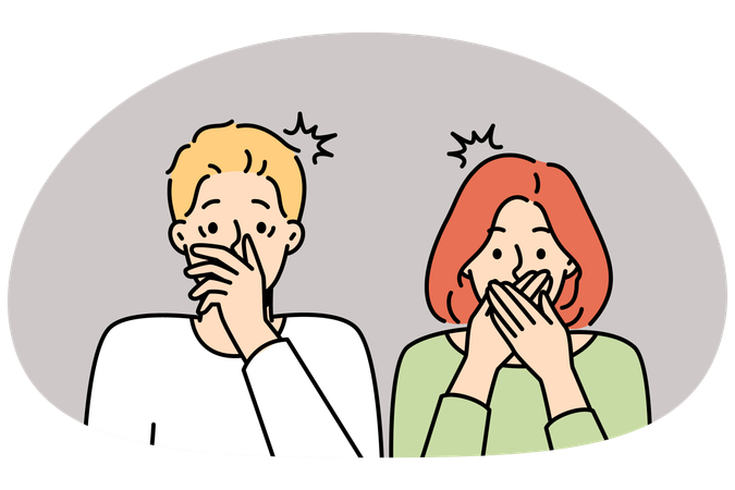 Pareja sorprendida, atónita por una noticia increíble  Ilustración