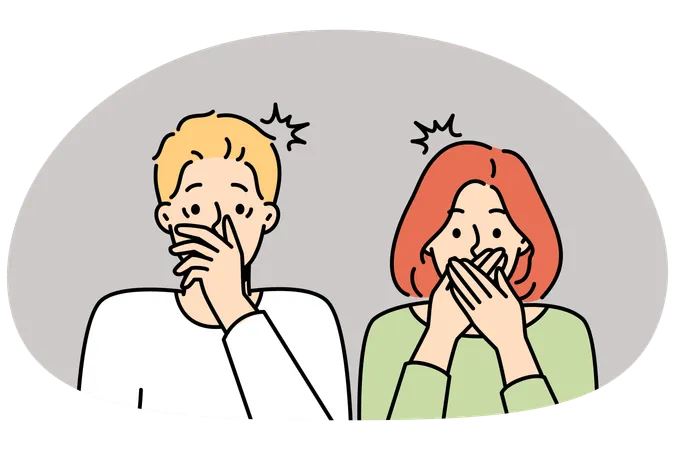 Pareja sorprendida, atónita por una noticia increíble  Ilustración