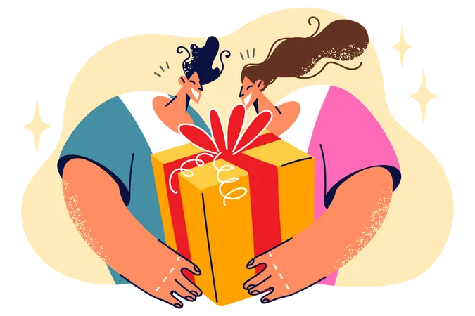 Pareja sosteniendo caja de regalo  Ilustración