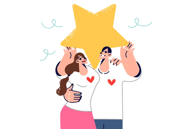 Pareja sosteniendo una estrella como símbolo de amor  Ilustración