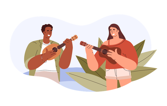 Pareja tocando el ukelele  Ilustración