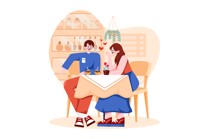 Pareja bebiendo café en la cafetería  Ilustración