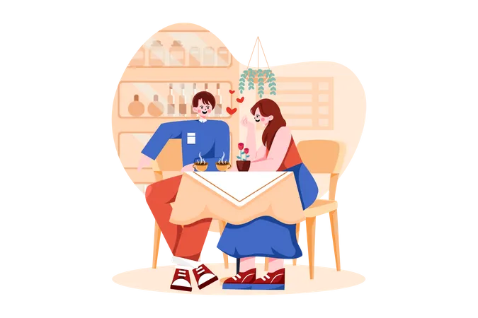 Pareja bebiendo café en la cafetería  Ilustración