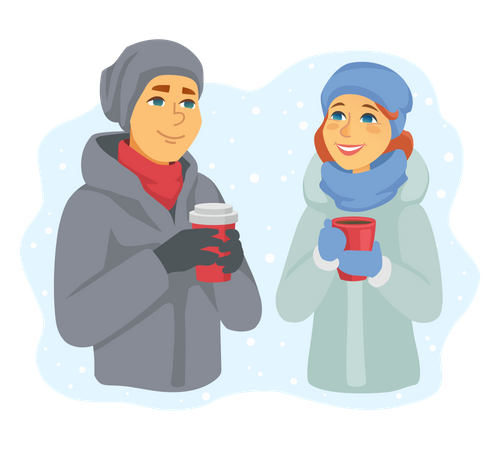 Pareja tomando café en invierno  Ilustración