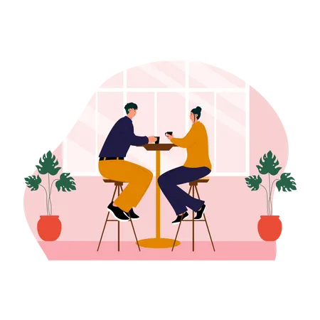 Pareja tomando café juntos  Ilustración