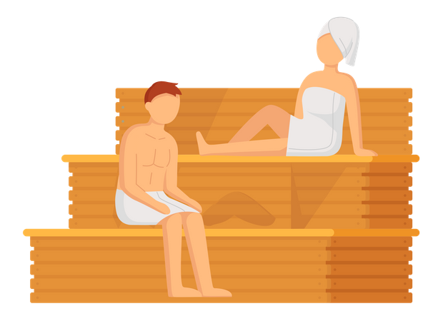 Pareja tomando sauna spa  Ilustración