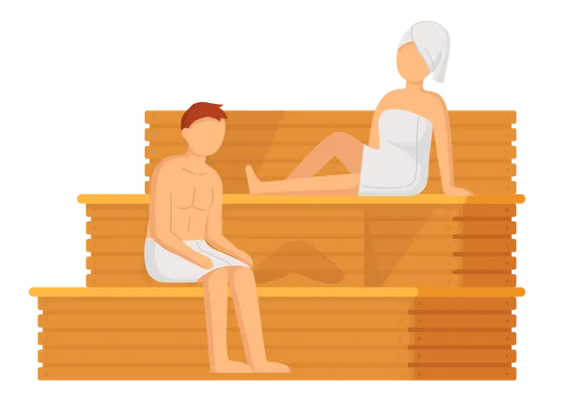 Pareja tomando sauna spa  Ilustración