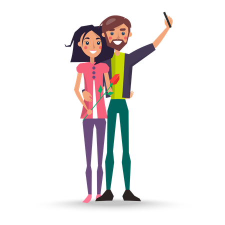 Pareja tomando selfie  Ilustración