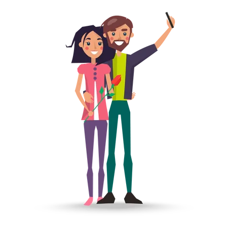 Pareja tomando selfie  Ilustración