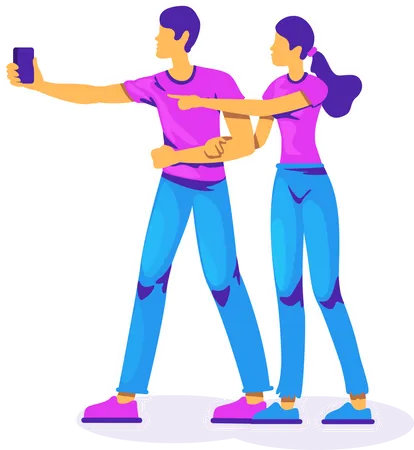 Pareja tomando selfie  Ilustración