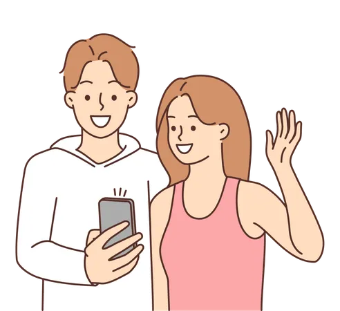 Pareja tomando selfie  Ilustración