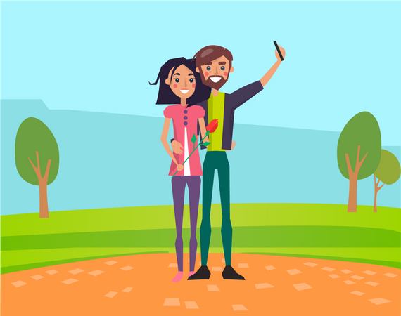 Pareja tomando selfie  Ilustración