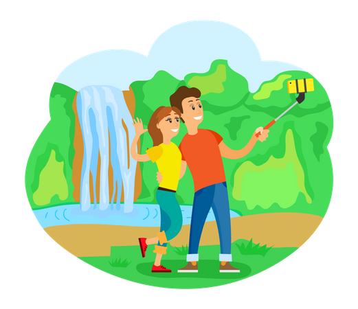 Pareja tomando selfie de vacaciones  Ilustración