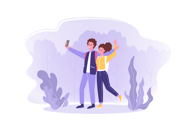 Pareja tomando selfie  Ilustración