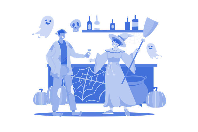 Pareja tomando una bebida de halloween  Illustration