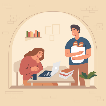 Pareja trabajando desde casa  Ilustración