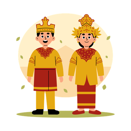 Pareja tradicional de Kalimantan del Norte en ropa cultural, Borneo, Kalimantan del Norte  Ilustración