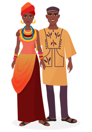 Pareja tribal africana con traje tradicional  Ilustración