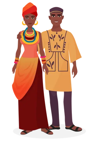 Pareja tribal africana con traje tradicional  Ilustración