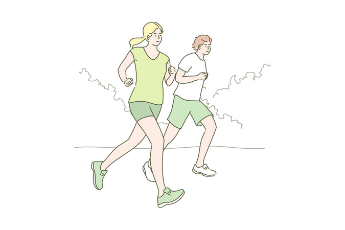 Pareja corriendo juntos  Ilustración