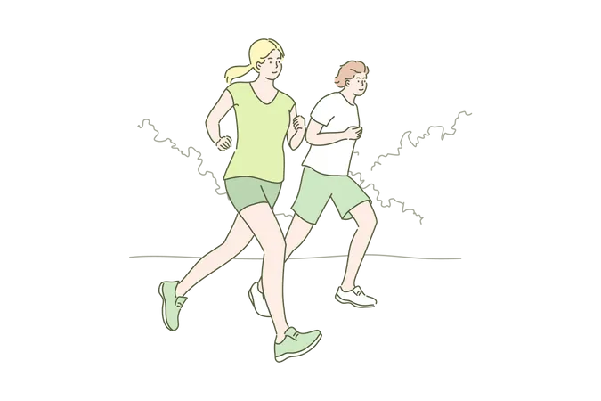 Pareja corriendo juntos  Ilustración