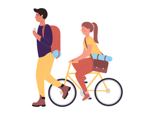 Pareja viajando junta  Ilustración