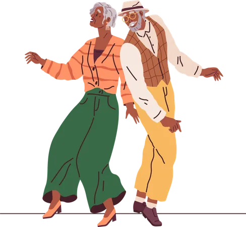 Pareja de ancianos bailando  Ilustración