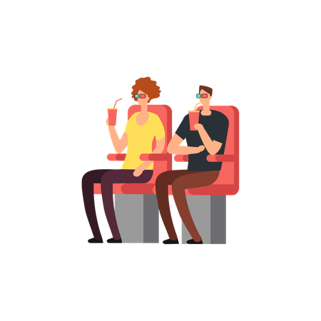 Pareja viendo una película en el cine  Ilustración