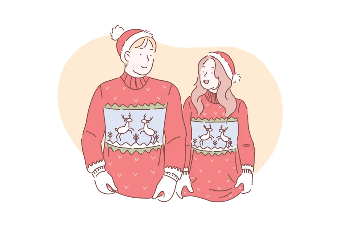 Pareja vistiendo ropa de invierno  Ilustración