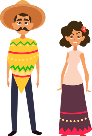 Pareja vistiendo traje mexicano  Ilustración