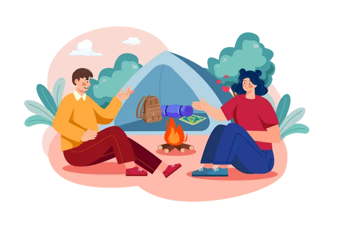 Pareja yendo de camping el Día de la Mujer  Ilustración