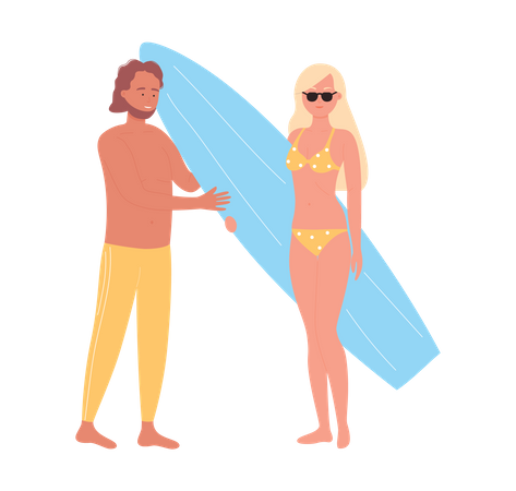 Pareja yendo a surfear  Ilustración