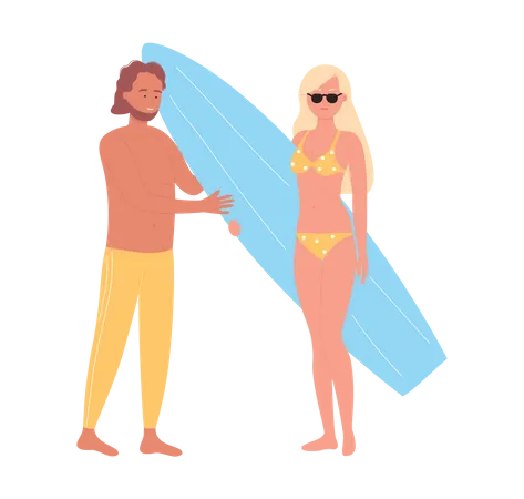 Pareja yendo a surfear  Ilustración