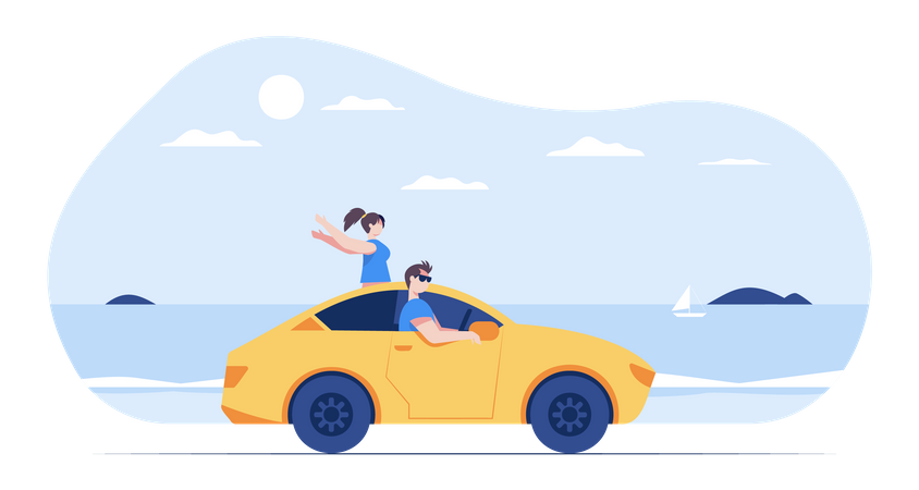 Pareja yendo de viaje por carretera  Ilustración