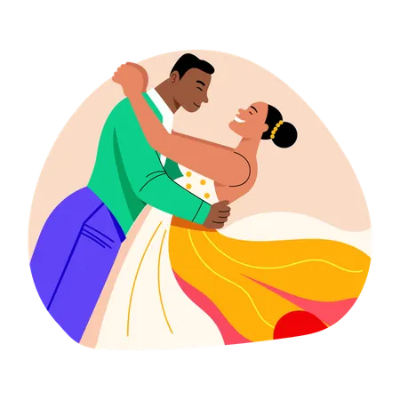 Parejas de baile mostrando movimientos a la gente.  Ilustración