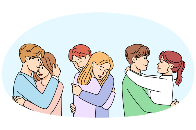 Parejas felices abrazándose  Ilustración