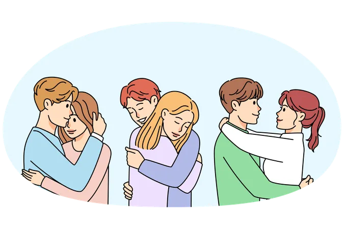 Parejas felices abrazándose  Ilustración