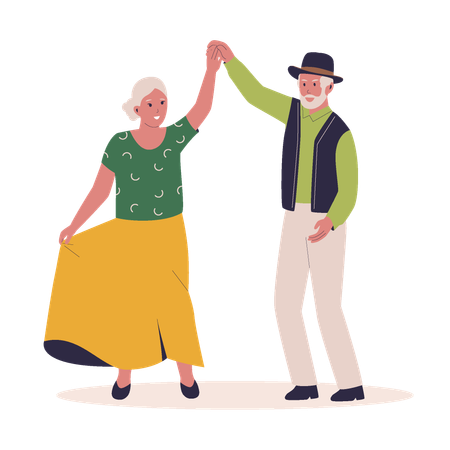 Parejas de ancianos haciendo pareja bailando  Ilustración