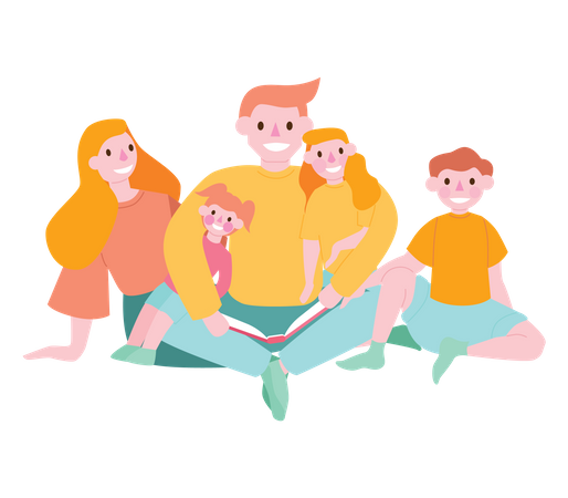 Parent and childs reading book together  Illustration