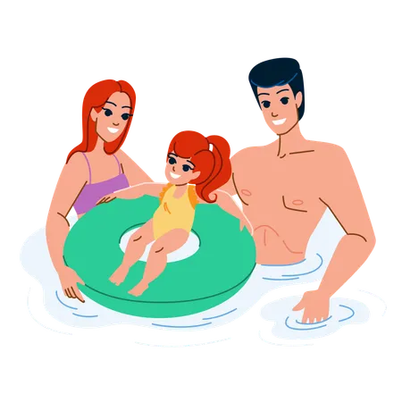 Family Pool Vector Summer Happy Vacation Fun Water Holiday Mother Child Father Girl Children Family Pool Character People Flat Cartoon Illustration Illustration