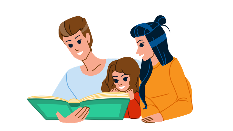 Parent and daughter reading book  Illustration