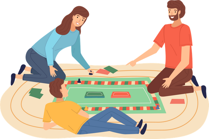 Parent and kid playing board game  Illustration