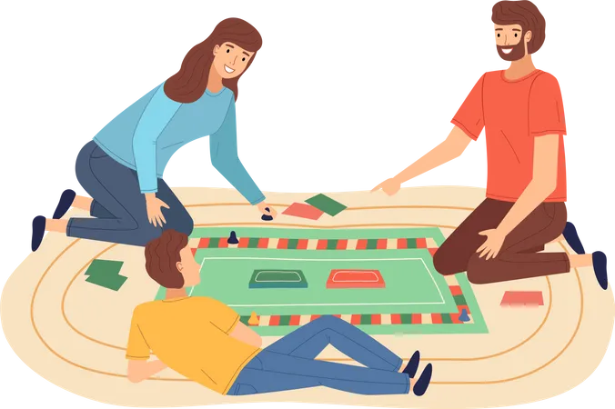 Parent and kid playing board game  Illustration