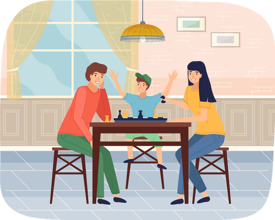 Parent and kid playing chess game  Illustration