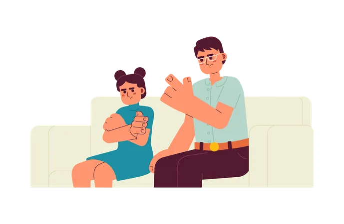 Parent Anger To Kid Semi Flat Color Vector Characters Strict Asian Father Wagging Finger To Daughter Editable Half Body People On White Simple Cartoon Spot Illustration For Web Graphic Design Illustration