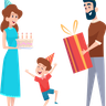 illustrations of parent celebrating son birthday